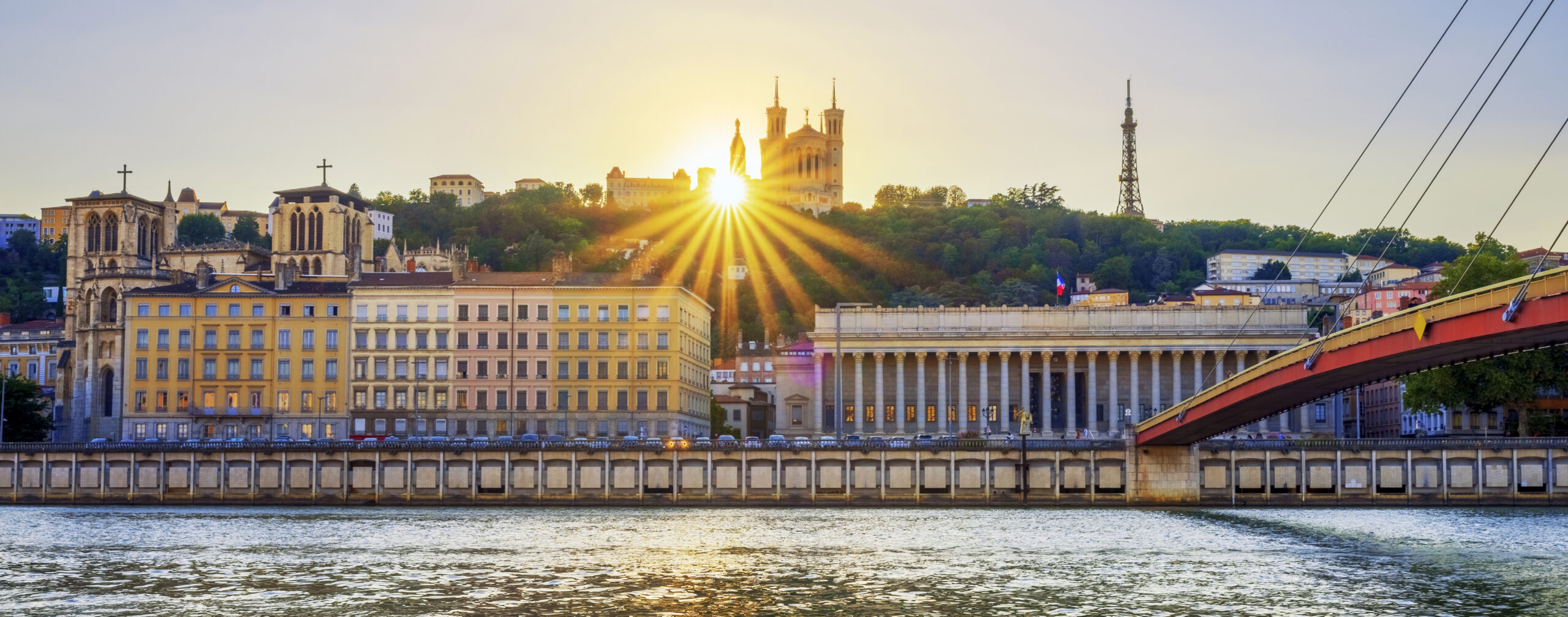 View of Lyon at sunset, France, Europe